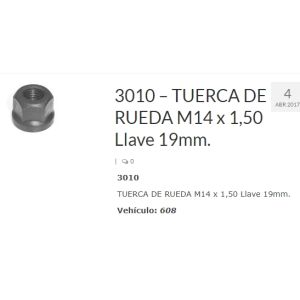 TUERCA BULON RUEDA 14MM