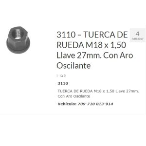 TUERCA BULON RUEDA 18 MM CON ARO